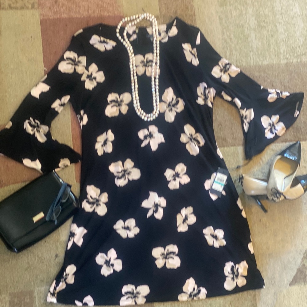 Tommy Hilfiger Black and Floral-Print A-Line Dress